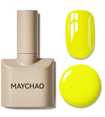 MAYCHAO 15ML Halloween Gel Nail Polish - Neon Yellow, UV LED Bright Yellow, DIY at Home, 0.5 OZ