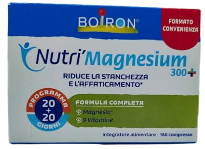 Nutri'Magnesium 300+ - Integratore Alimentare con Magnesio, Vitamine B ed E, per Ridurre Fatica, Stanchezza, senza Glutine e Lattosio, Adatto ai Vegani - 1 Confezione in Compresse (1x160)