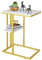 Huhote C Shaped End Table, Sofa Table, Coffee Table Under Sofa, Small Couch Side Snack Table, TV Tray Table for Small Space, Bedside Table with Metal Frame for Living Room & Bedroom, White/Gold