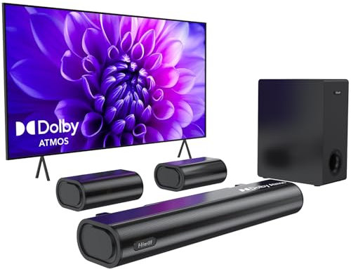 Hiwill Barra de sonido Dolby Atmos de 5.1 canales para Smart TV, barra de sonido de habitación pequeña con 2 altavoces traseros con cable, sistema de sonido envolvente, subwoofer con cable de 5.25