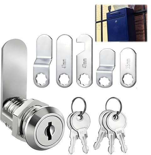 Cerradura de Buzón con 4 Llaves y 5 Placas de Bloqueo Diferentes, Cerradura de Levas 16mm, Diámetro de 18 mm, Cerradura de Puerta de Armario, para Buzones de Correo y Puertas de Armario