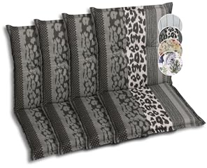 GO-DE Textil Bequeme und attraktive Polsterauflagen für Niederlehner-Gartenstühle (4er-Set, Leopard anthrazit, Niederlehner)