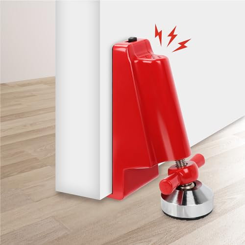 Tope de Puerta con Alarma, Cerradura de Puerta de Control de Seguridad Transitable Portátil, Aleación de Zinc, Gran Dureza y Resistencia a La Tracción, Fácil de Transportar, Rojo (Alarma incluida)