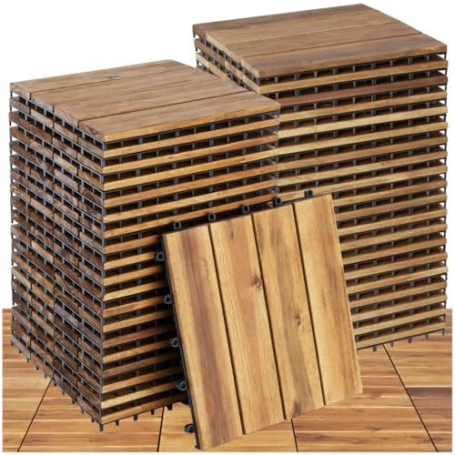 tectake® Lot de 40 Dalles clipsables exterieur Caillebotis exterieur Dalle Bois Résistant aux intempéries pour Revêtement de sol extérieur Terrasse Balcon Veranda Abri de jardin Spa