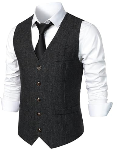 RUMAOZIA Costume pour homme - Gilet d'affaires slim fit pour homme - Noir élégant - Vintage - Gilet rockabilly des années 20 - Basique - Tenue de mariage - Gilet western sans manches - Costume Cos