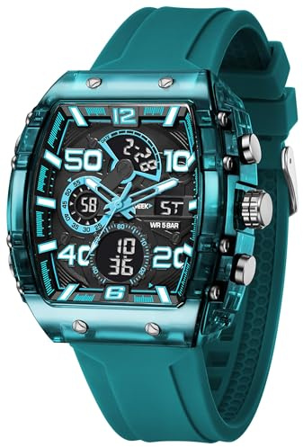 findtime Orologio sportivo da uomo, unico, digitale, analogico, impermeabile, per uomo e donna, cronometro, sveglia, cronografo, cinturino in silicone, Azzurro