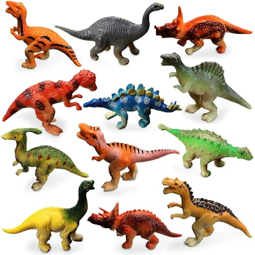 YAJIMAOY Mini Jouet Dinosaure Figurine, 12 Pièces Mini Figurines de Dinosaures, Dinosaure Jouet Educatif pour Enfant 3 4 5 6 Ans, Miniatures de Dinosaures Réalistes, Cadeau pour Garcon Fille