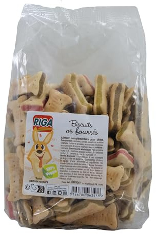 Riga - Biscuits Végé Os Fourrés - Friandise pour Chiens - Biscuits Croquants Et Savoureux - Biscuits Végétariens - Faibles en Matières Grasses - 500g