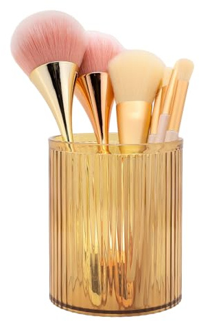 DASITON Soporte para brochas de maquillaje de gran capacidad, vaso acrílico para brochas de maquillaje, soporte para brochas de maquillaje vintage a rayas para tocador, encimera de baño, soportes para
