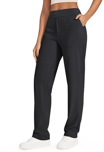 G4Free ShiftReady Yoga Pants for Women Straight Leg Dress Stretch Ladies Work Trousers with Pockets High Waist Business Casual Pull On Smart Trousers(Black,XXL,Tall)