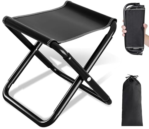 Bcuuozeeing Campingpall vikbar 200 kg (440 pund) – 30 cm bärbar hopfällbar pall vikbar med förvaringsväska, campingpall för fiske, resor, vandring, grillning