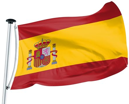 FLAGLY Bandera España, 100 x 150 cm con ojales: tela para banderas navales, 160 g/m²; resistente y apta para todo tipo de condiciones climáticas