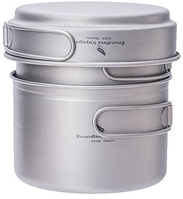 iBasingo Titan Topf Pfannen Set mit Klappgriff Im Freien Camping Suppe Topf Schüssel Bratpfanne Essgeschirr Ultraleicht Kochgeschirr Für Picknick Reisen Wandern Ti2036C