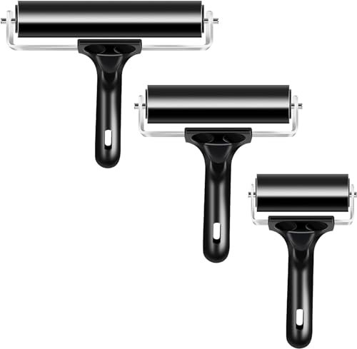 VinBee 3er-Pack Gummiwalzen, Kleberwalze, Andrückroller für linoldruck, Stempeln, Drucken, Tapeten und Kunsthandwerk,Gummi Roller, Paint Ink Brush, Kunst Painting Tool (6,1 cm/10,2 cm/15 cm)