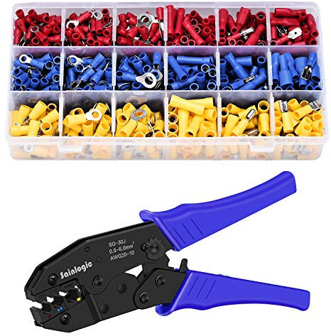 Sainlogic Crimpadora de Alambre kit, Juego de pinzas de Cable con 700 piezas de Terminales Eléctricos, Punteras Electricas para Extremos de Cable de 0,5-6 mm²