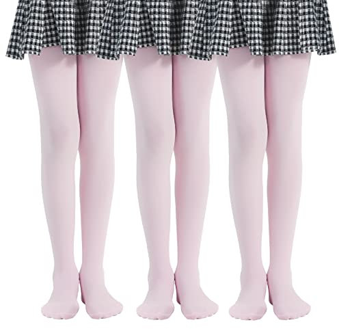 MANZI 3 Paar Kinder Strumpfhose für Mädchen 40 Den Gr.104-165,Rosa,XL