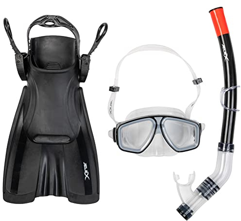 JELEX Deepsea Schnorchel Set mit Flossen (44-48, Schwarz)