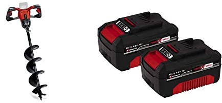 Einhell Power X-Change 18V Cordless Fence Post Auger & Power X-Change 18V, 4.0Ah Lithium-Ion Battery Twin Pack