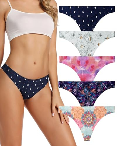 VOENXE Tangas Mujer Pack,Bragas Sin Costuras,Invisible Ropa Interior Thong