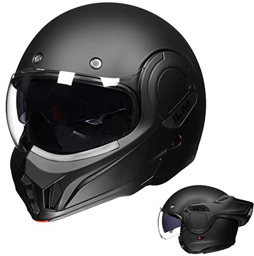 ILM Casque Moto Intégral Modulable pour Homme et Femme ATV UTV avec Protège-Menton Réversible à 180°ECE Model-B707,Noir Mat, XL
