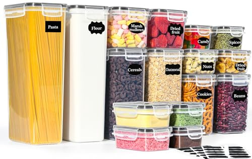 GoMaihe Botes Cocina, Juego de 16 Piezas de Recipiente de Botes Cocina Almacenaje de Plástico de Alimentos Sellados con Tapa, Se Utiliza para Almacenar Cereales Arroz, Harina, Etc