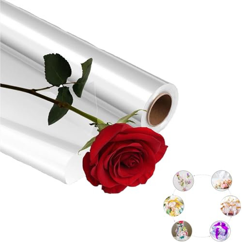 80CM*60M Geschenkfolie Transparent Große, Cellophan Geschenkpapier Rolle, Geschenkpapier Durchsichtige Folie Cellophanfolie Blumenfolie für für Blumen Geschenkkörbe Ostern Weihnachten (Fold in 40CM)
