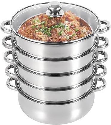 CUMELLIIR Dampfgarer Topf 5 Etagen, Mantowarka Induktion Dampfgarer 30cm, Dampfgarer Edelstahl Gemüsedämpfer mit 1 Pfanne und 4 Dämpfern, Induktion Kochtopf Dampfgarer Dampf Topf für Kochen