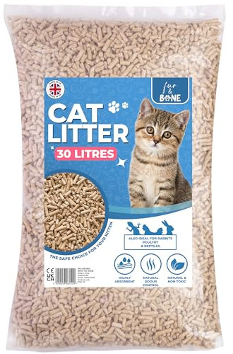 Fur & Bone 1 x 30L Cat Litter - Ultra Absorbent Biodegradable Wooden Pellets, Natural Scent, Odour Control, Soft Bedding for Comfort, Made from Virgin Wood - Scandinavian Timber Aroma
