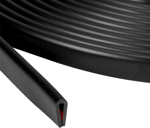 Nastro sigillante a forma di U, 6 m, silicone ad alta temperatura, guarnizione nera, listello autoadesivo, protezione bordi lamiera, vetro (1/8)