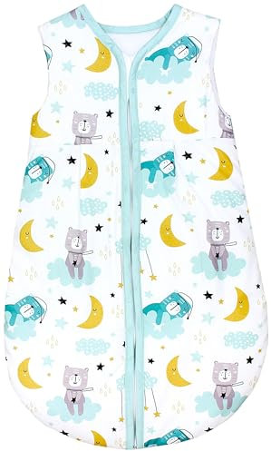 TupTam Schlafsack Baby - Wärmender Ganzjahresschlafsack 2.5 TOG, OEKO-TEX, Ärmellos, Farbe: Bär auf Wolke gelber Mond, Größe: 104-110