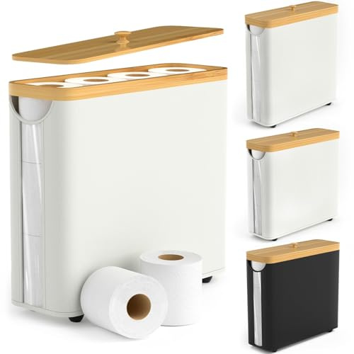 Almacenaje Papel Higienico,12 Rollos Cesta Papel Higienico,Porta Rollos de Papel Higienico con Tapa,Almacenamiento Papel Higiénico Organizador Papel Higienico,Soporte Papel Higienico (Beige)