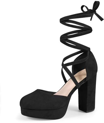Perphy Lace Up Platform Court Shoes Strappy Block Heels Pumps for Women Black 7 UK/Label Size 9 US