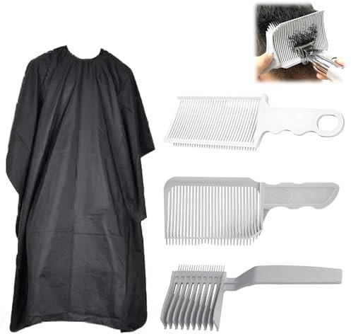 4 Stück Haare Schneiden,3 Stück Haarschneidekamm and 1 Stück Schwarzes Haarschneiden Tuch Haarschneidekamm Übergang mit Frisierumhang Kamm Männer Barber Set Verstellbare Fade Kamm