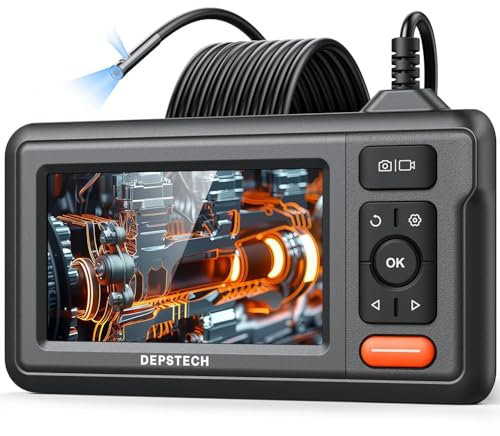 DEPSTECH Dual Lens Endoskop Inspektionskamera, HD-Endoskopkamera mit Licht, 4,3 Zoll IPS-Bildschirm, IP67 wasserdichte Endoskopkamera Rohrkamera, 5m halbstarres Kabel für Auto-Wandsanitär & HVAC