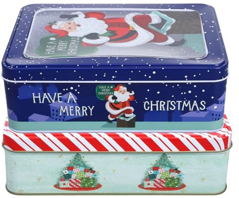 KOCKSHION 2piezas Caja De Hojalata Navideña Para Dulces y Galletas De Diseño Decorativo De Navidad Para Almacenaje De Golosinas y Fiestas