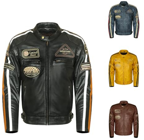 Générique Veste moto en cuir d'agneau pour homme Style Café Racer et Harley Custom Cirage vintage à la main avec certification CE (FR/ES, Alpha/lettres, L, Taille normale, Taille normale, Noir)
