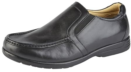 Men's Extra Wide Leather 4E to 6E Fit Slip On Shoes with Dual Removable Insoles (Black, UK Footwear Size System, Adult, Men, Numeric, 3X-Wide, 10)