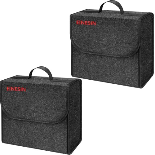 Einesin Car Boot Organiser Bag Anti Slip Foldable, Car Boot Tidy for Tools Breakdown Emergency Travel Tidy Van Caravan - Dark Grey Carpet Material - Suitable for All Vehicles (30x15x30cm-2PCS)