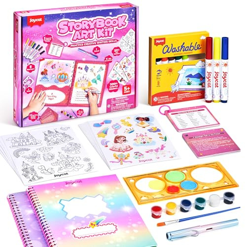 Fantasy Storybook Art Kit, Creative Writing & Drawing Activity Kit, Write Your Own Book, Art Kit for 6-9, DIY Craft, Scrapbooking & Journal Supplies, Hardcover Comic Book Making Kit with Spirograph