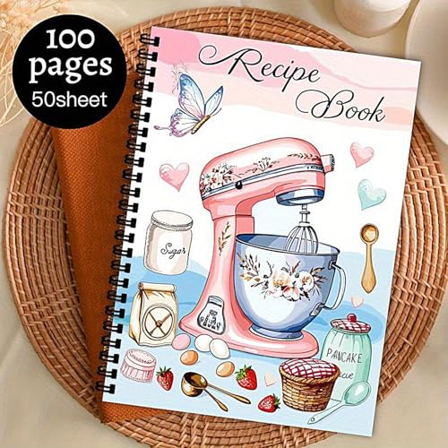 Empty Recipe Book | 100 Sheets Notebook for Recipes,Spiral Planner with Handwritten Recording Cooking Journal for Daily Kitchen Meal Prep Journaling Beginners Travel Birthday