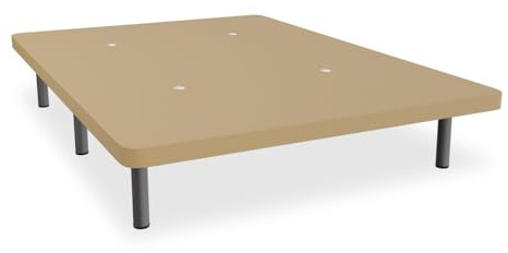 Duérmete Online - Base Tapizada Reforzada para Cama, Estabilidad y Resistencia con 5 Barras Transversales y 6 Patas metálicas roscadas de 25cm, 150 x 190, Beige