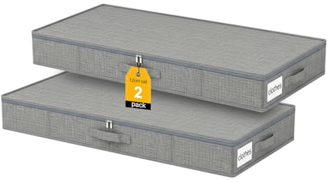 lompyeu 2 Pezzi Contenitori sottoletto,40L Scatole Pieghevoli Portavestiti con piastra di supporto,Scatole con Coperchio per Trapunte Coperte, Scarpe, Beige,85x40x12 cm