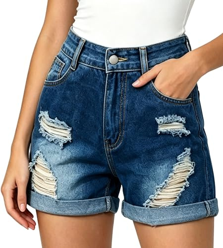 Neteson Short en Jean Femme Short Denim Bermuda Pantalon Court Jeans