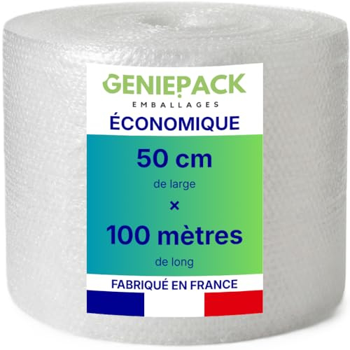ROULEAU PAPIER BULLE/FILM À BULLES ÉCONOMIQUE 50 cm x 100 m – Fabriqué en FRANCE – Protection Légère et Flexible – Bulles 10mm – Idéal Calage Colis, Emballage Vaisselle et Petit Déménagement