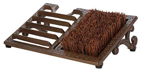Cast Iron Doorstep Boot Brush and Scraper with Ornate Scrolled Design | Heavy Duty, Recycled Metal, Antique Brown, Sustianably Sourced, Coir Fibre Bristles, Doormat
