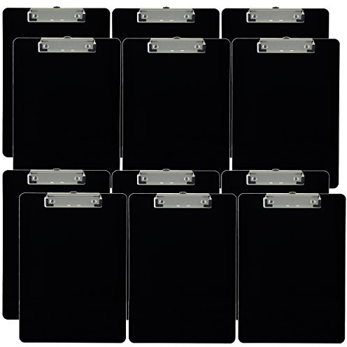 Trade Quest Plastic Clipboard Opaque Color Letter Size Low Profile Clip (Pack of 12) (Black)