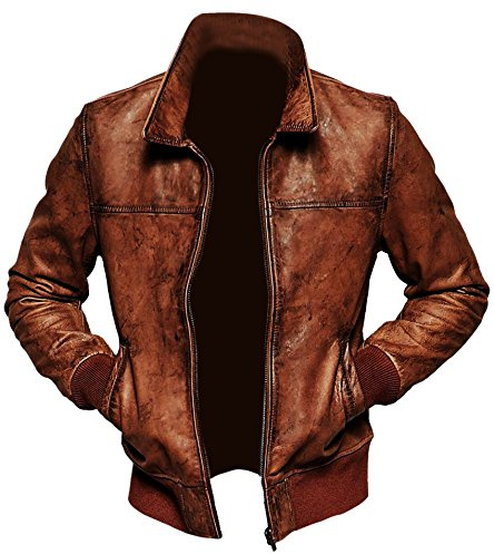 SHOP OF JACKETS LIMITED Herr biker vintage stressed brun bomber vinter läderjacka, BRUN, S