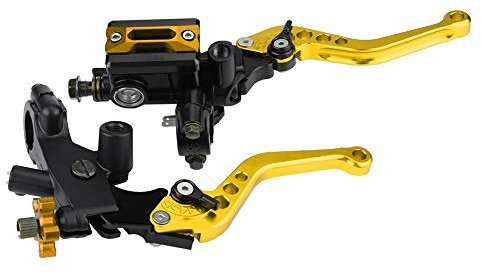 1 paio di leve freno e frizione per motociclo, set destra e sinistra, con serbatoio cilindrico per il liquido frizione, 22 mm.