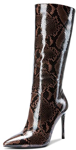 Castamere Mujer Elegante Tacón de Aguja Botas Largas hasta la Rodilla 10CM Tacón Alto Marrón Serpiente Charol Zapatos EU 40