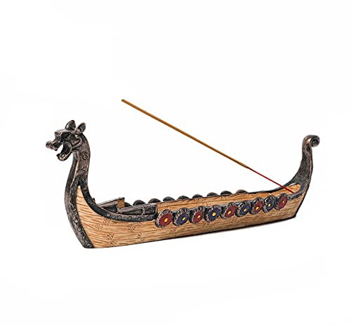 REOVE Dragon Boat Incense Stick Burner Resin Viking Ships Stick Incense Holder Hand Carved Carving Censer Retro Ships Ornament Incense Burners Traditional Design Handicraft,Viking Gifts for Men
